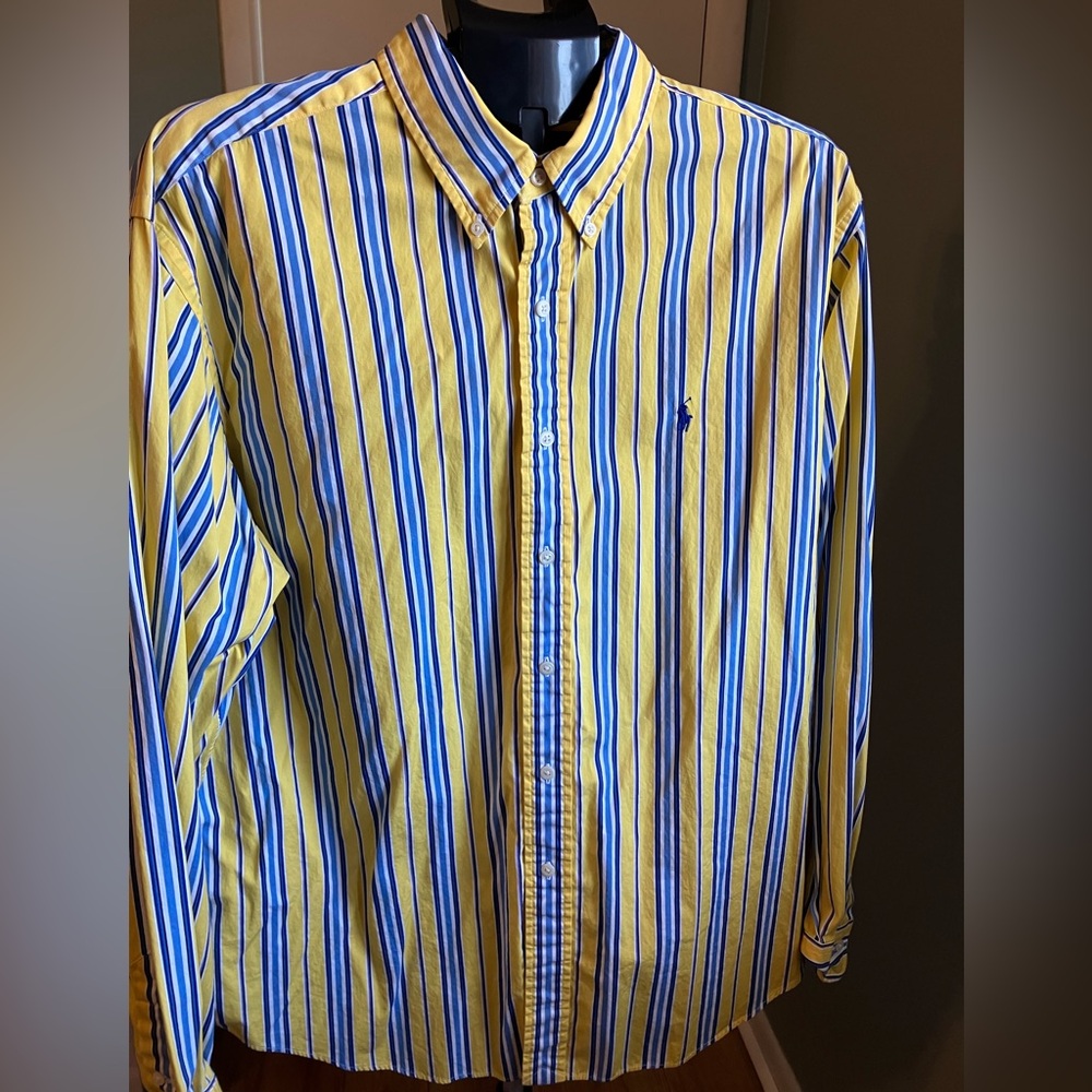 Ralph Lauren Classic Fit Yellow Blue Stripe Button Down XXL